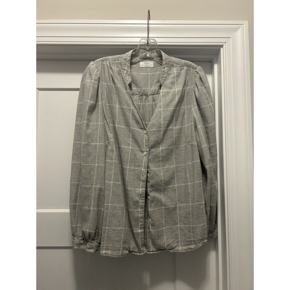 Untuckit Women’s Button Up Blouse Gray Plaid V-neck Long Sleeve Shirt Size Large - Picture 1 of 6